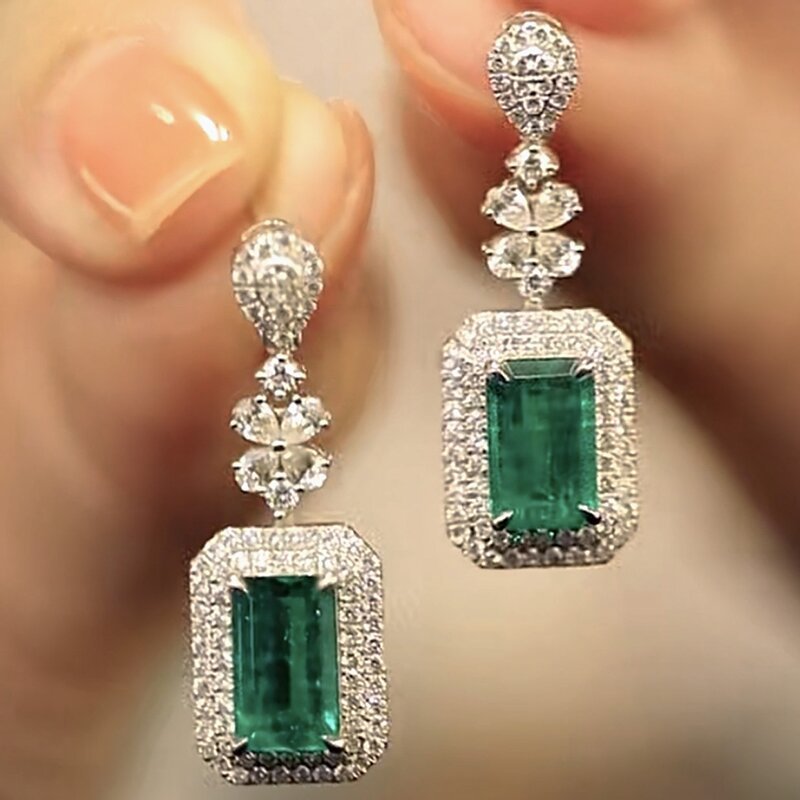 Square Bright Zircon Earrings Elegant Graceful Dinner Party Accessories