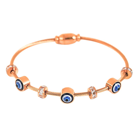 Rose Gold Evil Eye Bangle Bracelet-0