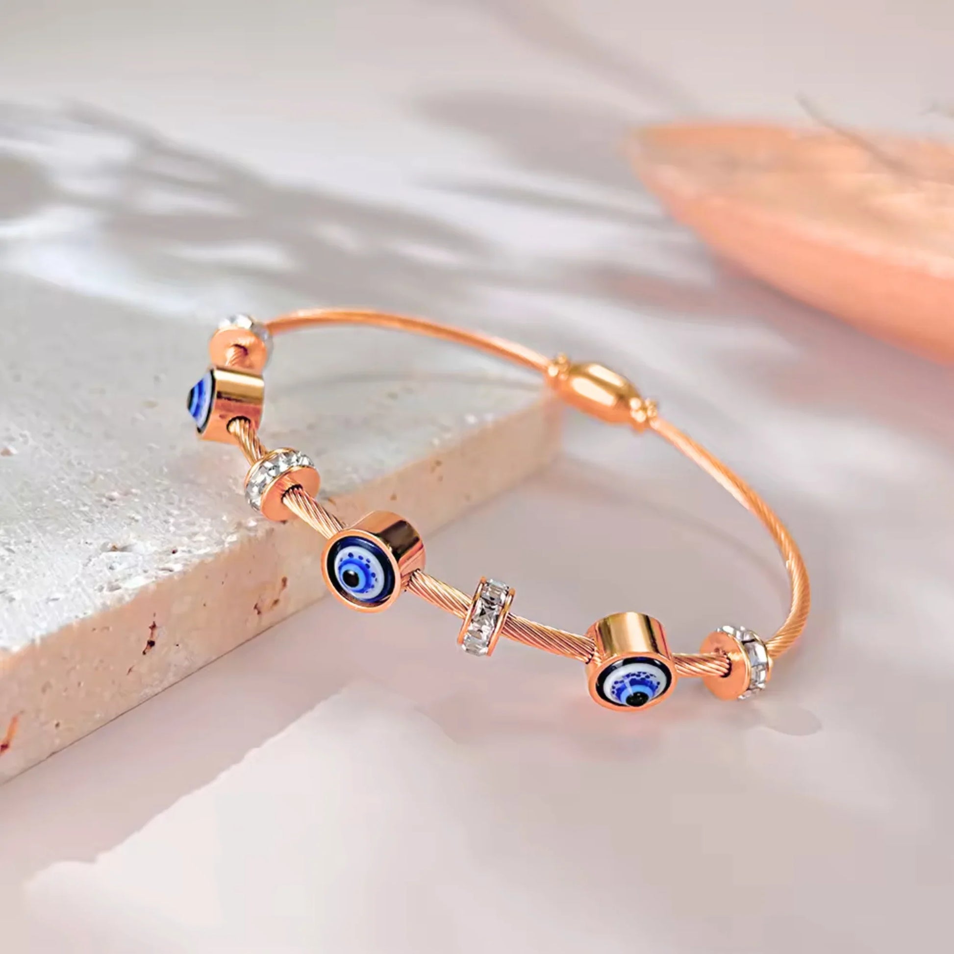 Rose Gold Evil Eye Bangle Bracelet-1