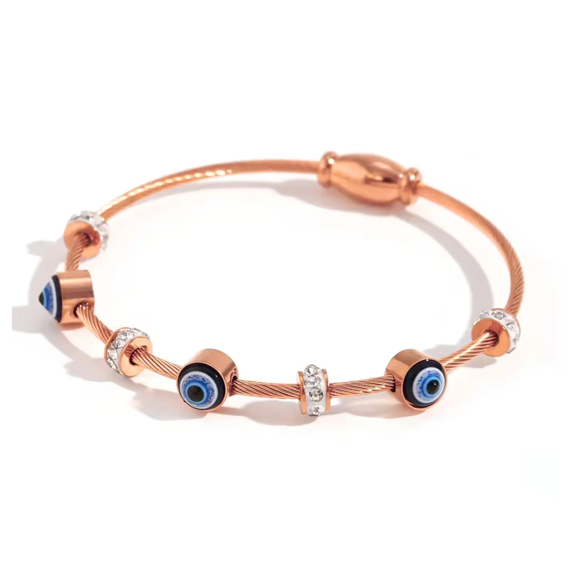 Rose Gold Evil Eye Bangle Bracelet-4