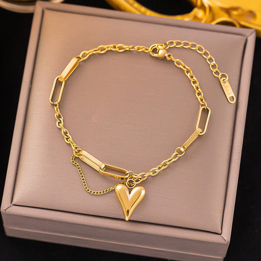 Anti-Tarnish Gold Heart Charm Bracelet – Dainty & Durable Love Jewelry-1