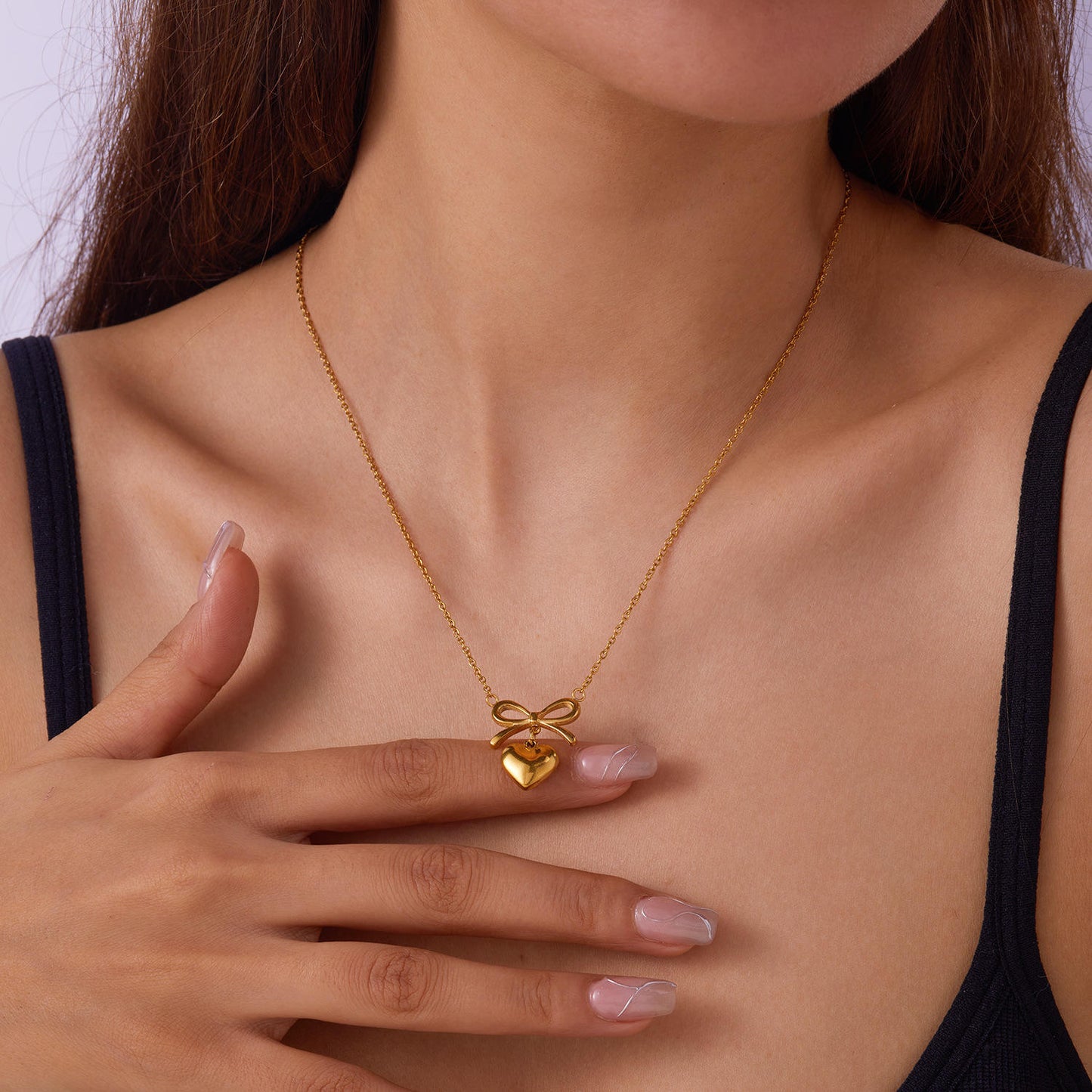 Bow Heart Pendant Necklace – Dainty Cute Pendant Jewelry Gift-3
