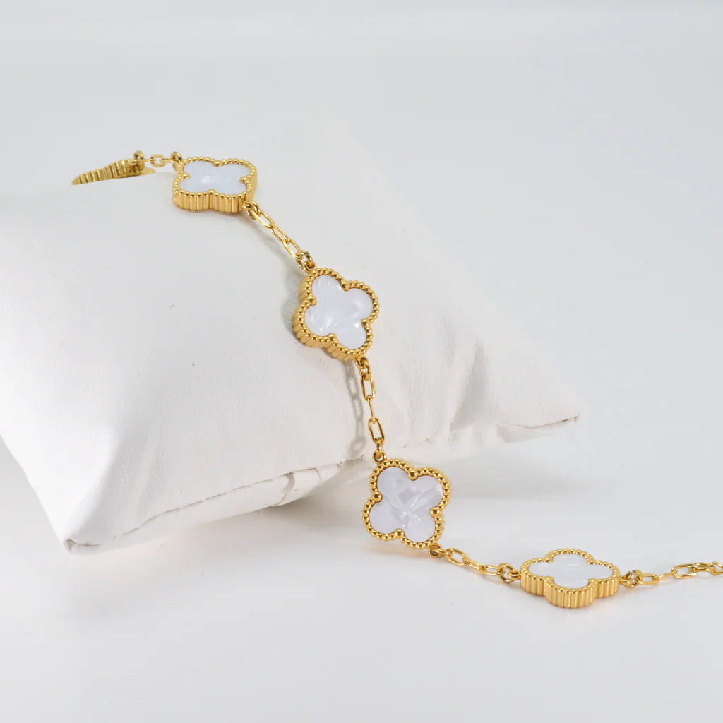 White Four Leaf Clover Bracelet | Lucky Charm Jewelry-3